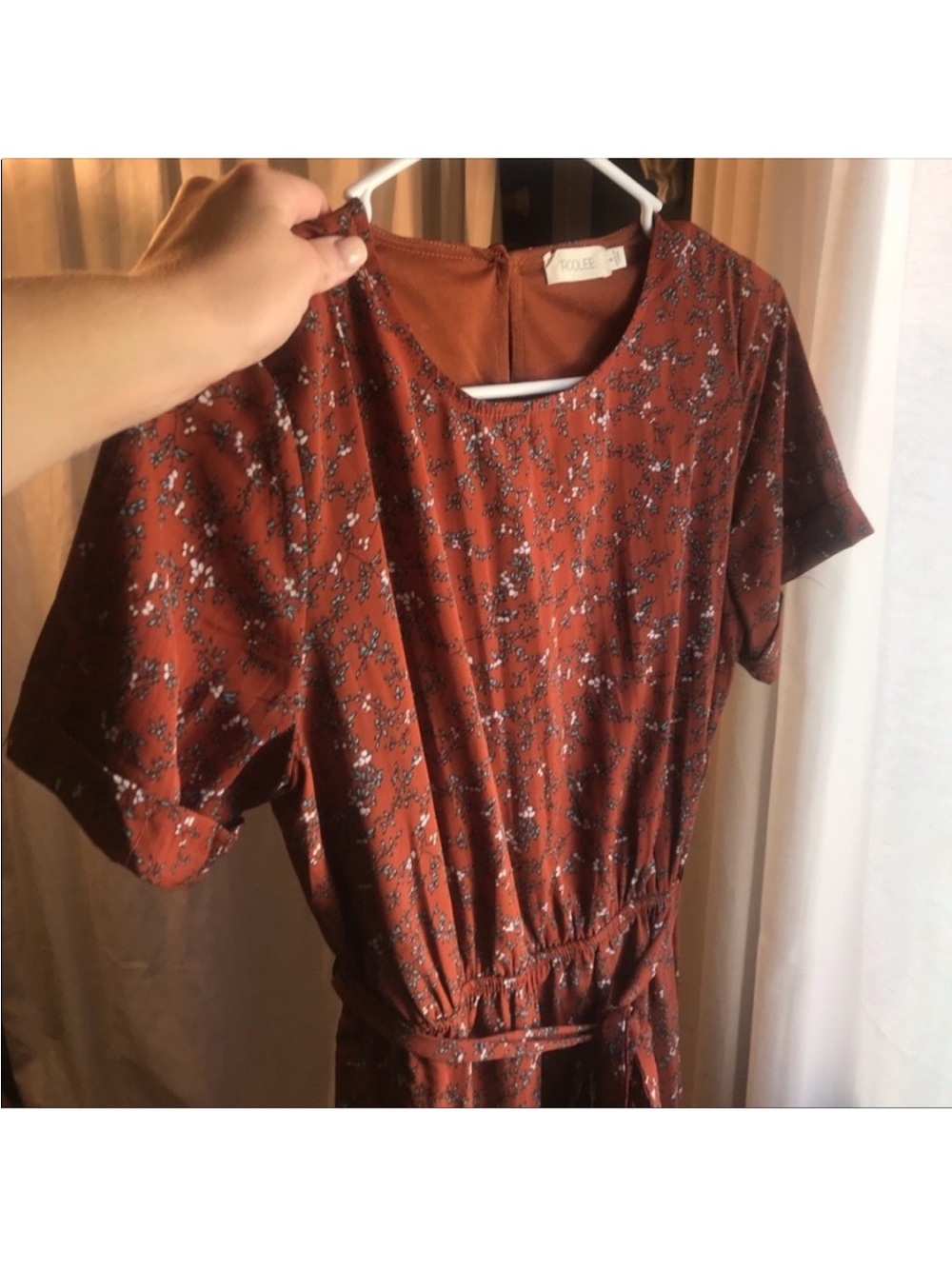 Roolee Rust Floral Maxi Dress with Tie Waist